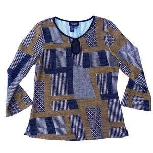 Papillon Women’s M Geometric Stretch Shirt 70s Boho Indie Hippie all over print